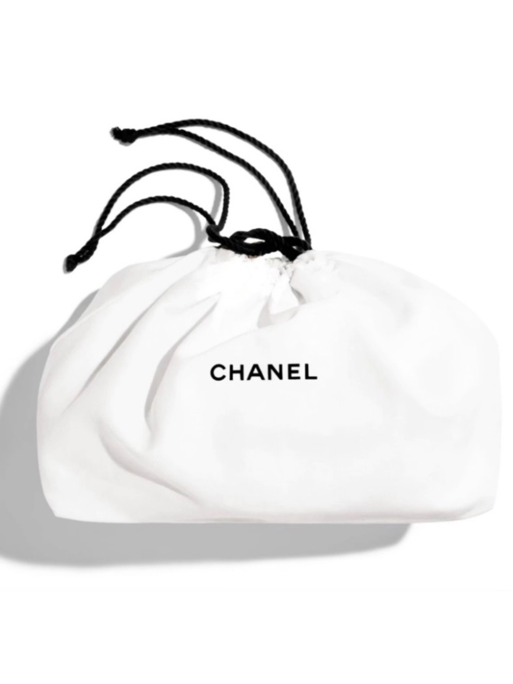 CHANEL white cotton canvas drawstring pouch cosmetic bag storage bag - Authentic